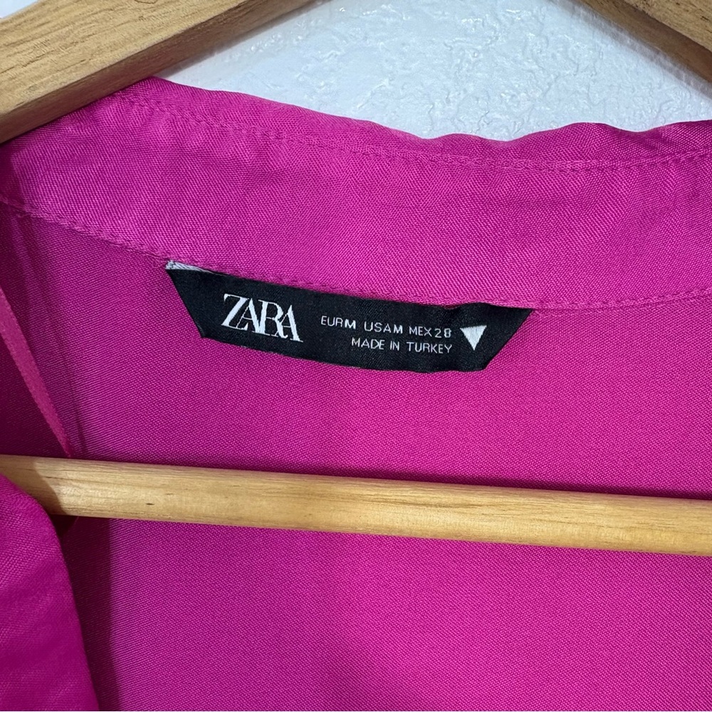 ZARA • Pink Satin Front Twist Midi Dress - Picture 6 of 6